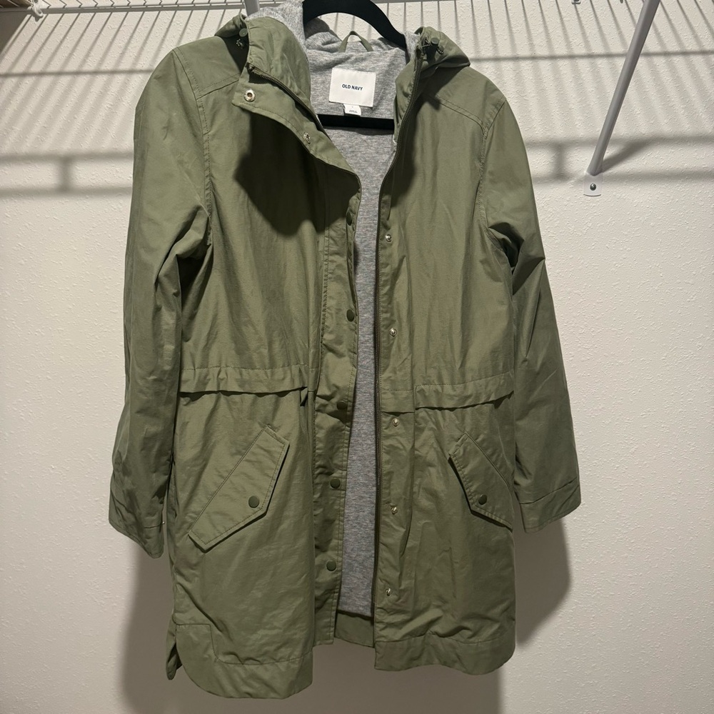 OLD NAVY Olive Green Cinch Waist Raincoat Jacket SMALL